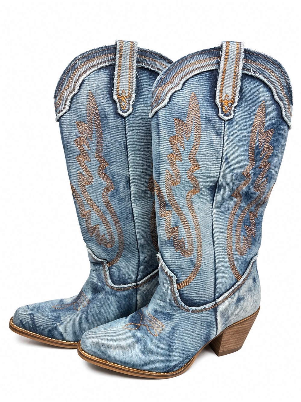 Women’s Denim Western Boots - Light Blue Cowboy Jeans Style